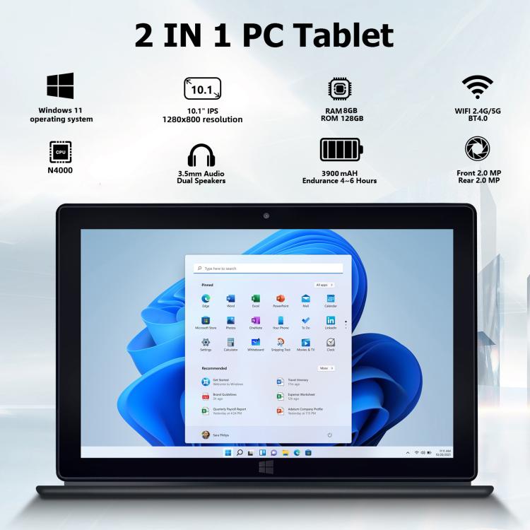 Windows 10, Intel Celeron J3455 Quad Core, Support TF Card & HDMI & BT & Dual WiFi, Not Included Keyboard, N4000 4-Core 8GB+128GB