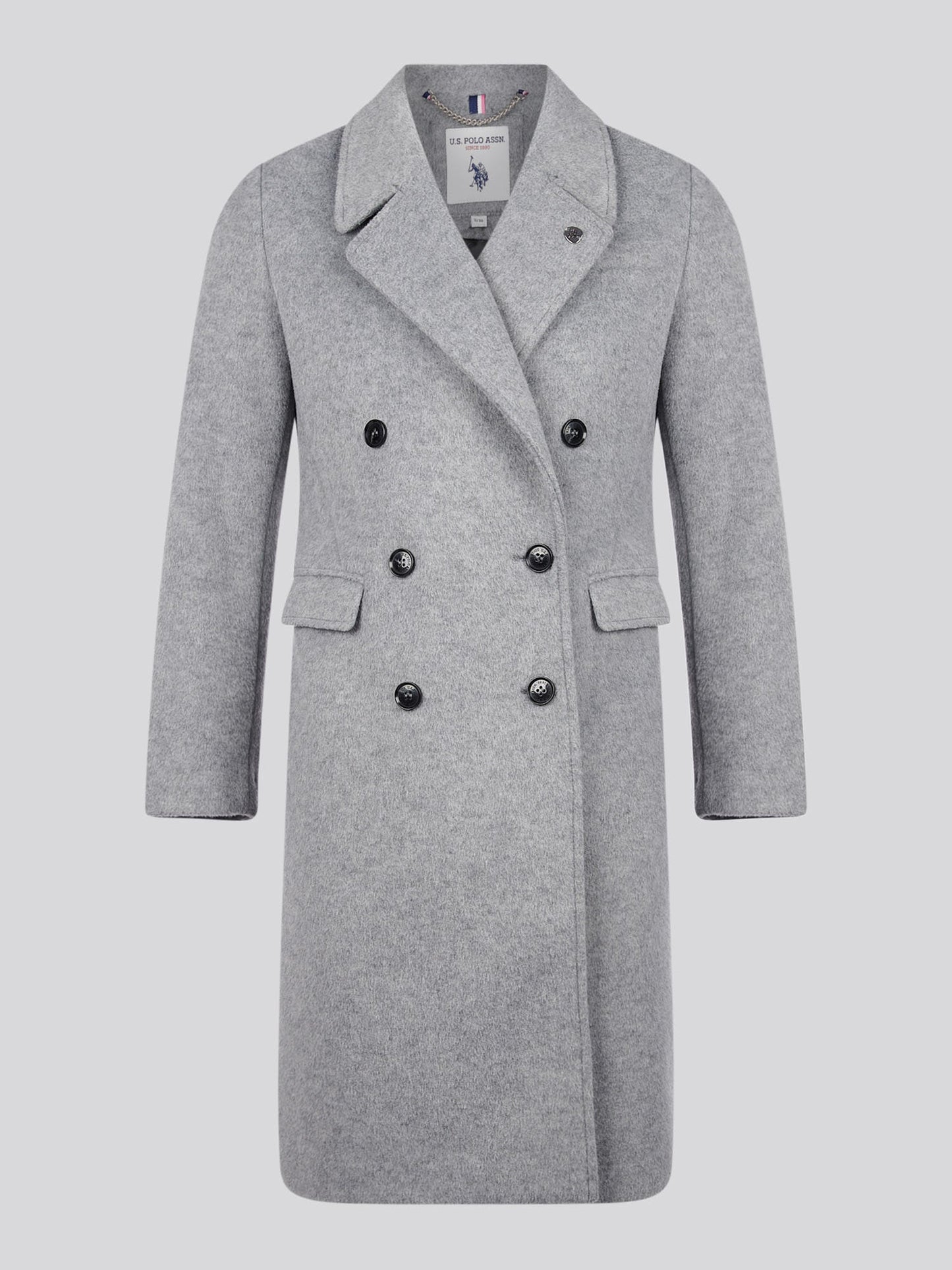 Womens Wool Blend Double Breasted Coat in Silver Filigree