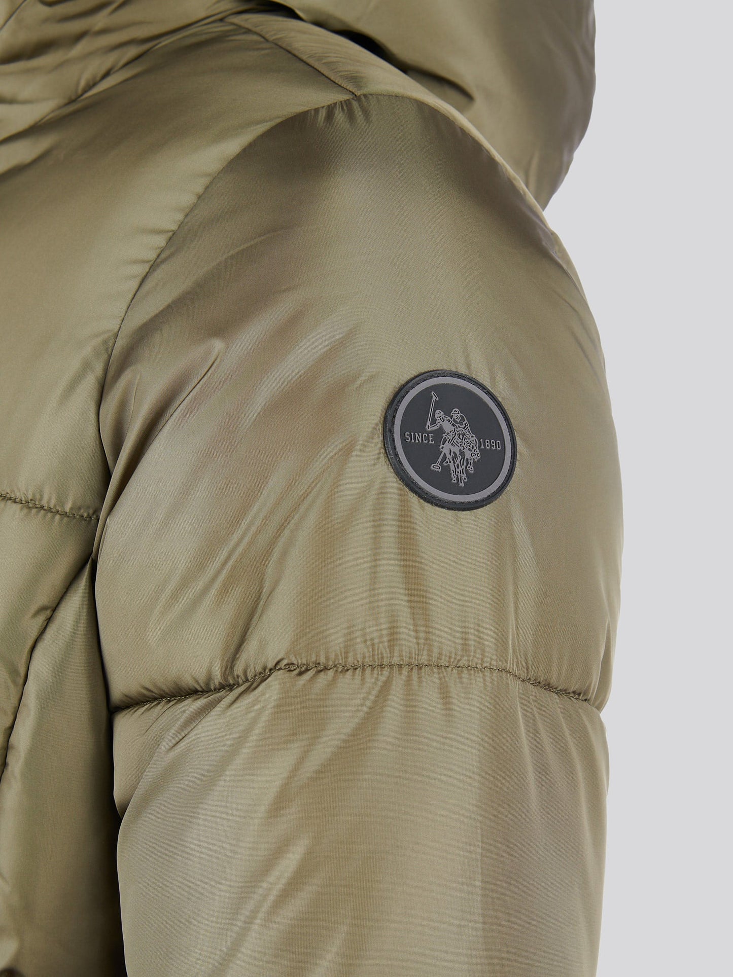 Womens Belted Puffer Jacket in Kalamata Green