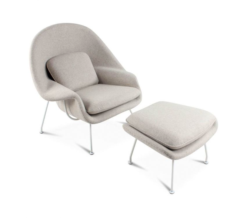 Classic Womb Chair & Ottoman, In Premium Velvet or Linen, Sky Blue