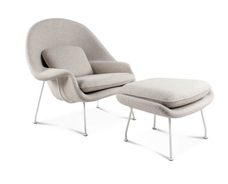 Womb Style Chair & Ottoman In Premium Velvet or Linen, Dark Blue