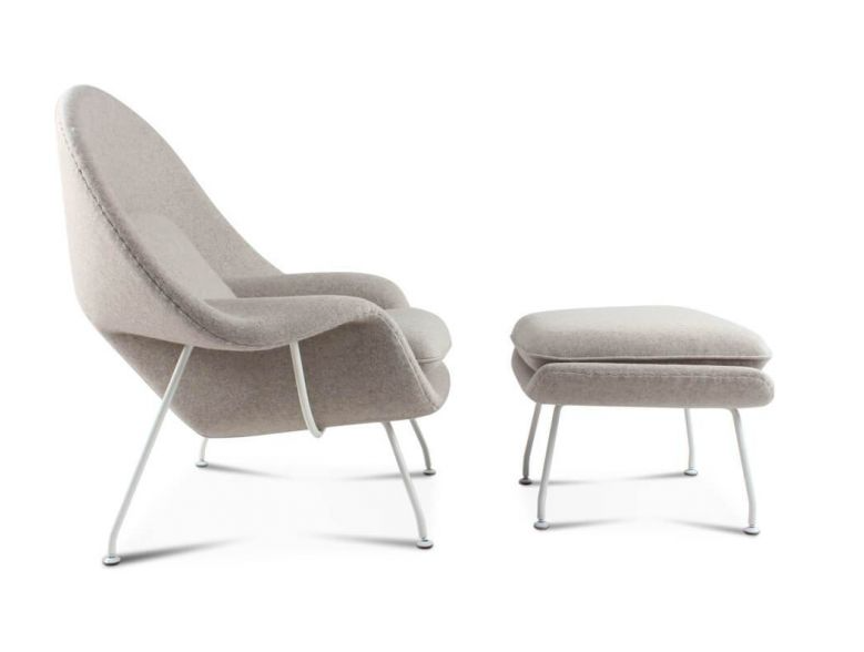 Classic Womb Chair & Ottoman, In Premium Velvet or Linen, Sky Blue