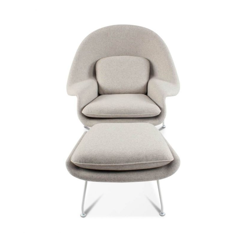 Womb Style Chair & Ottoman In Premium Velvet or Linen, Dark Blue