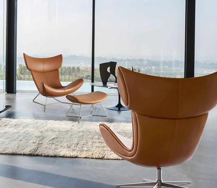 Imola Chair And Ottoman, Brown with Frame Base
