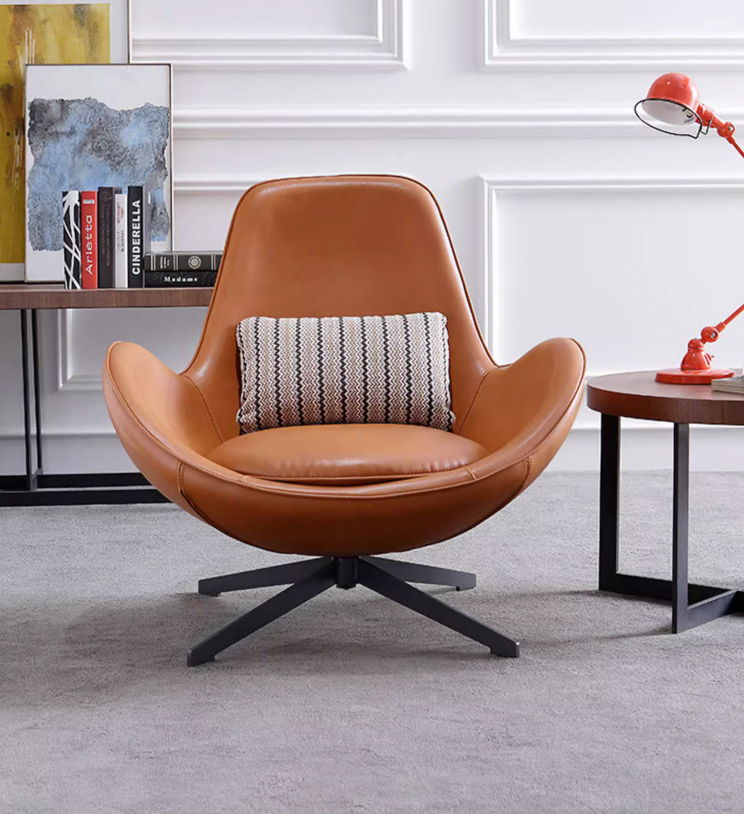 Snail Swivel Accent Armchair, Brown Leather