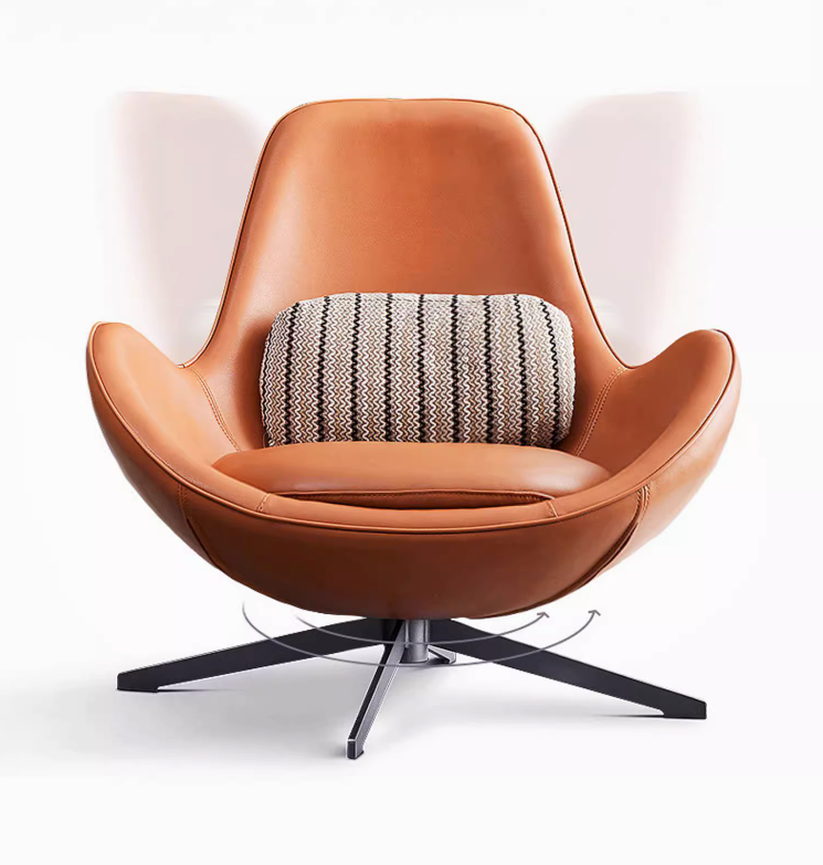 Snail Swivel Accent Armchair, Brown Leather