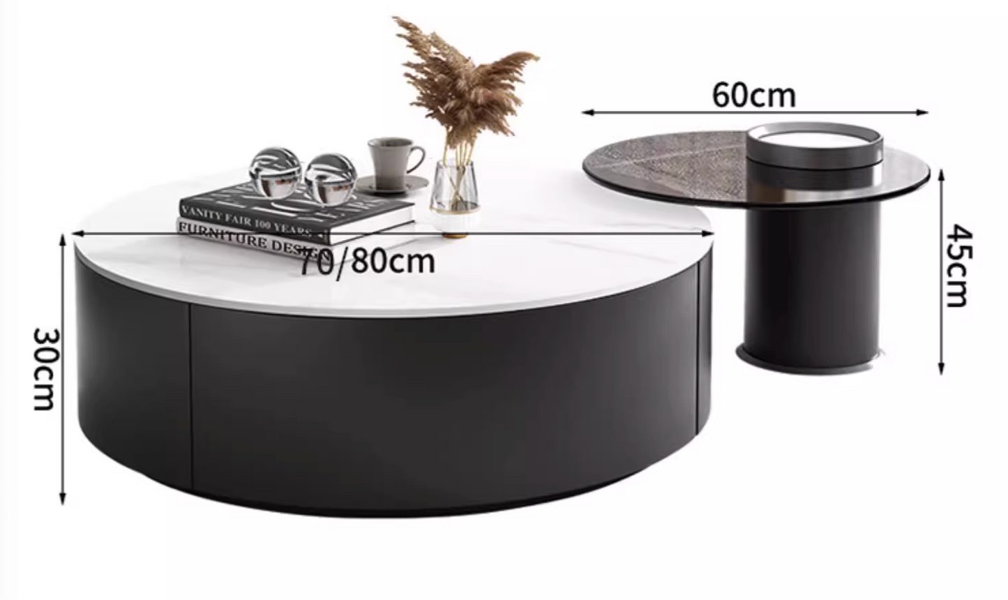 Mosaic Round Nesting Coffee Table Set With Ottoman