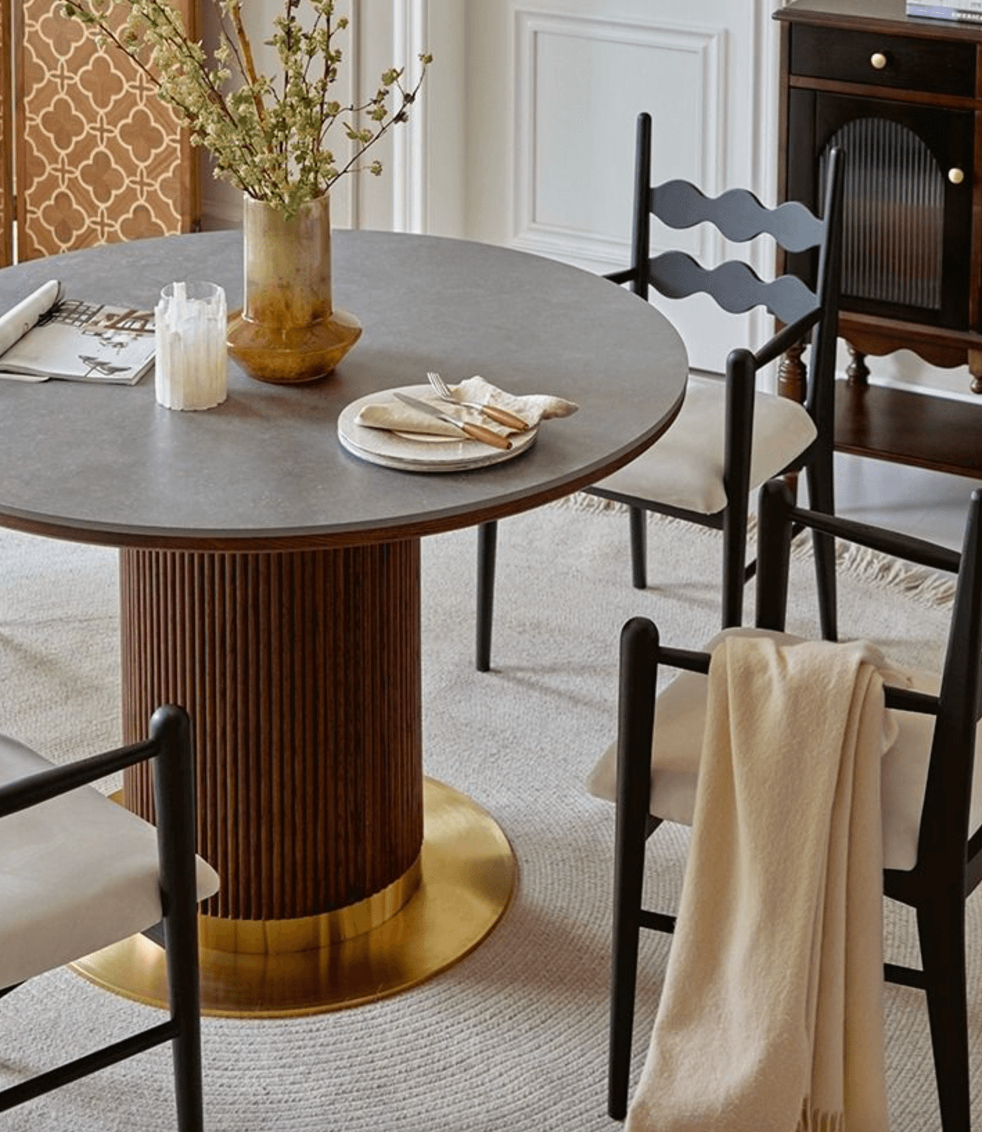 Bek Round Dining Table, Brown