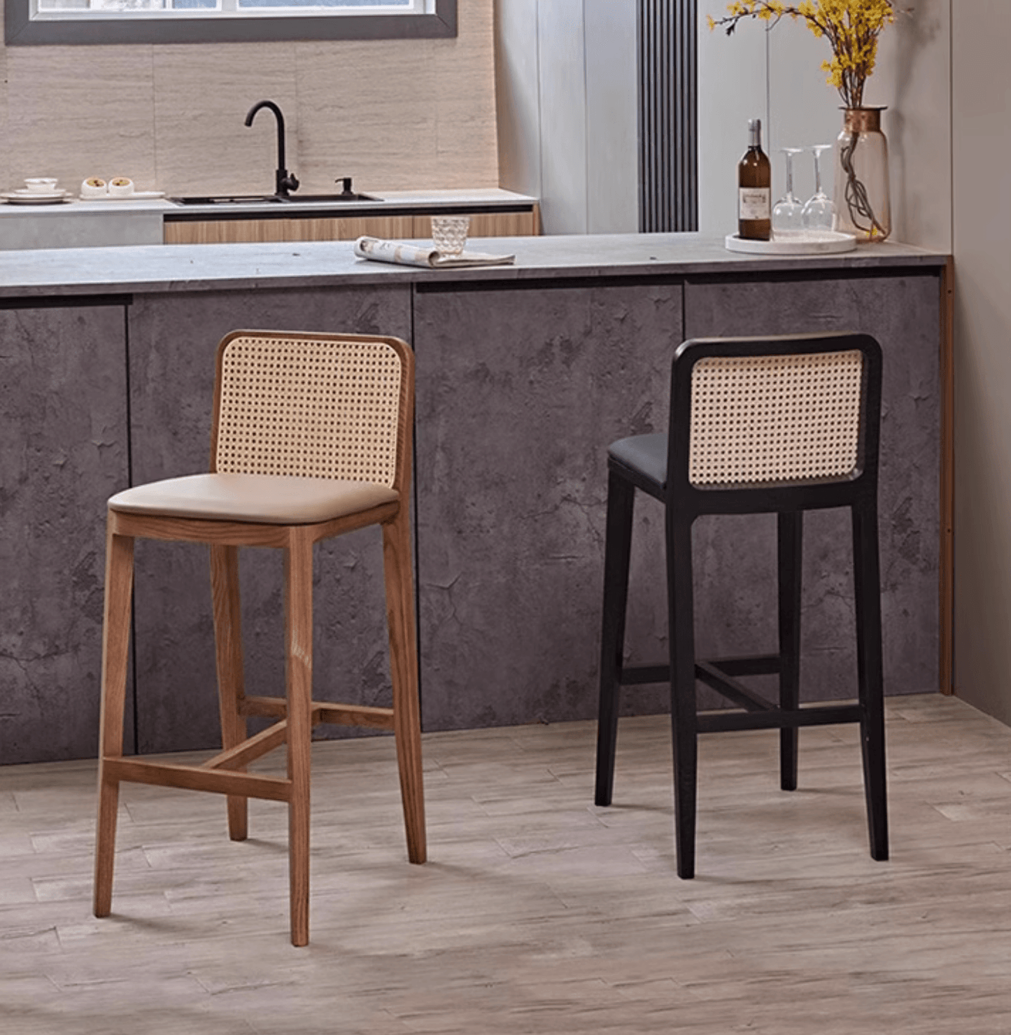 Ethan Rattan Barstool, Wood