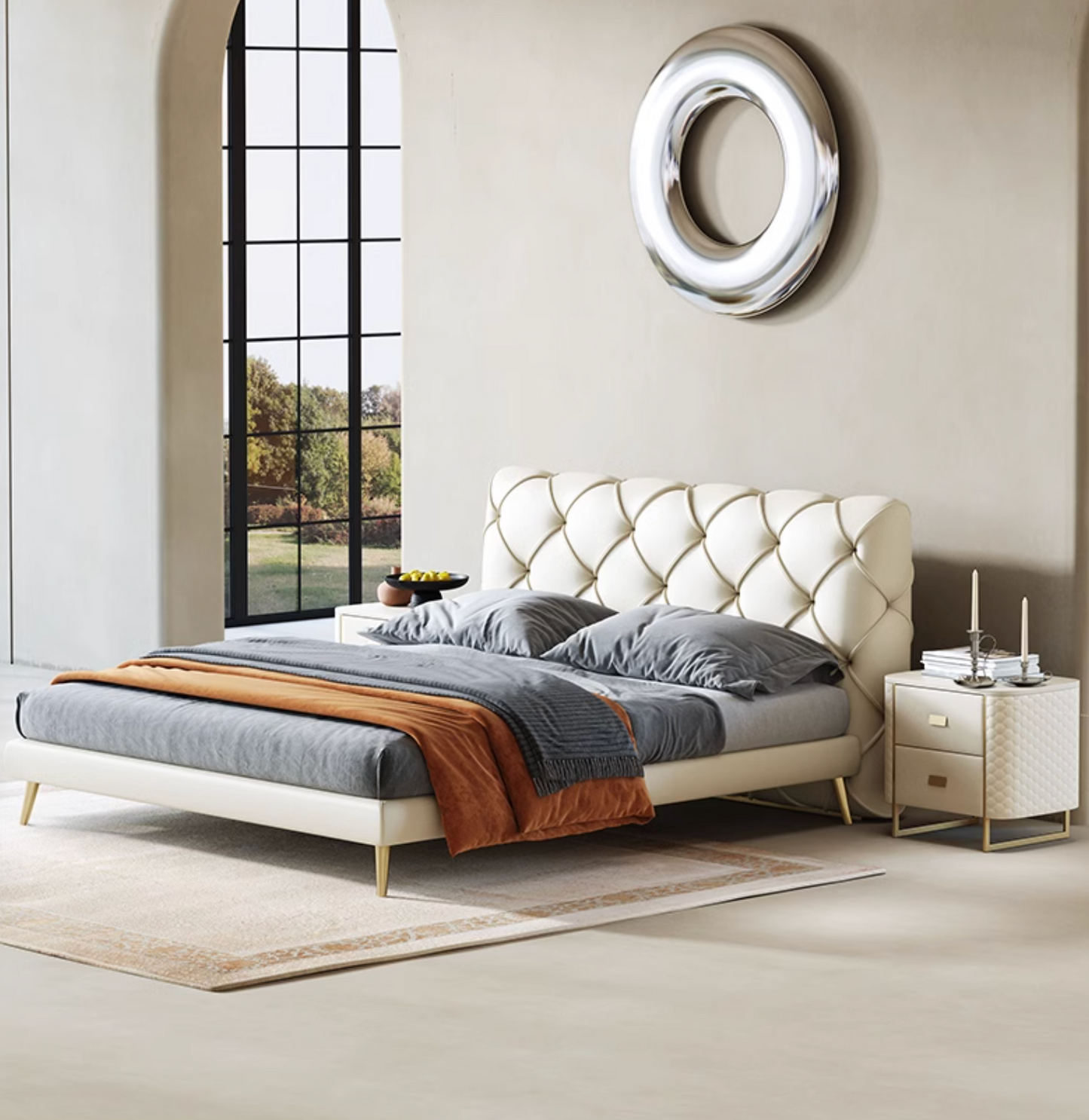 Baal King Size / Super King Size Bed, Leather, With Beside Table