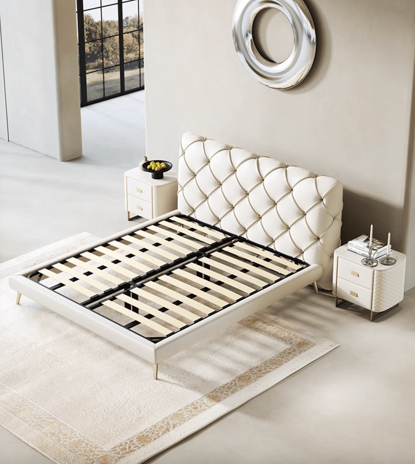 Baal King Size / Super King Size Bed, Leather, With Beside Table
