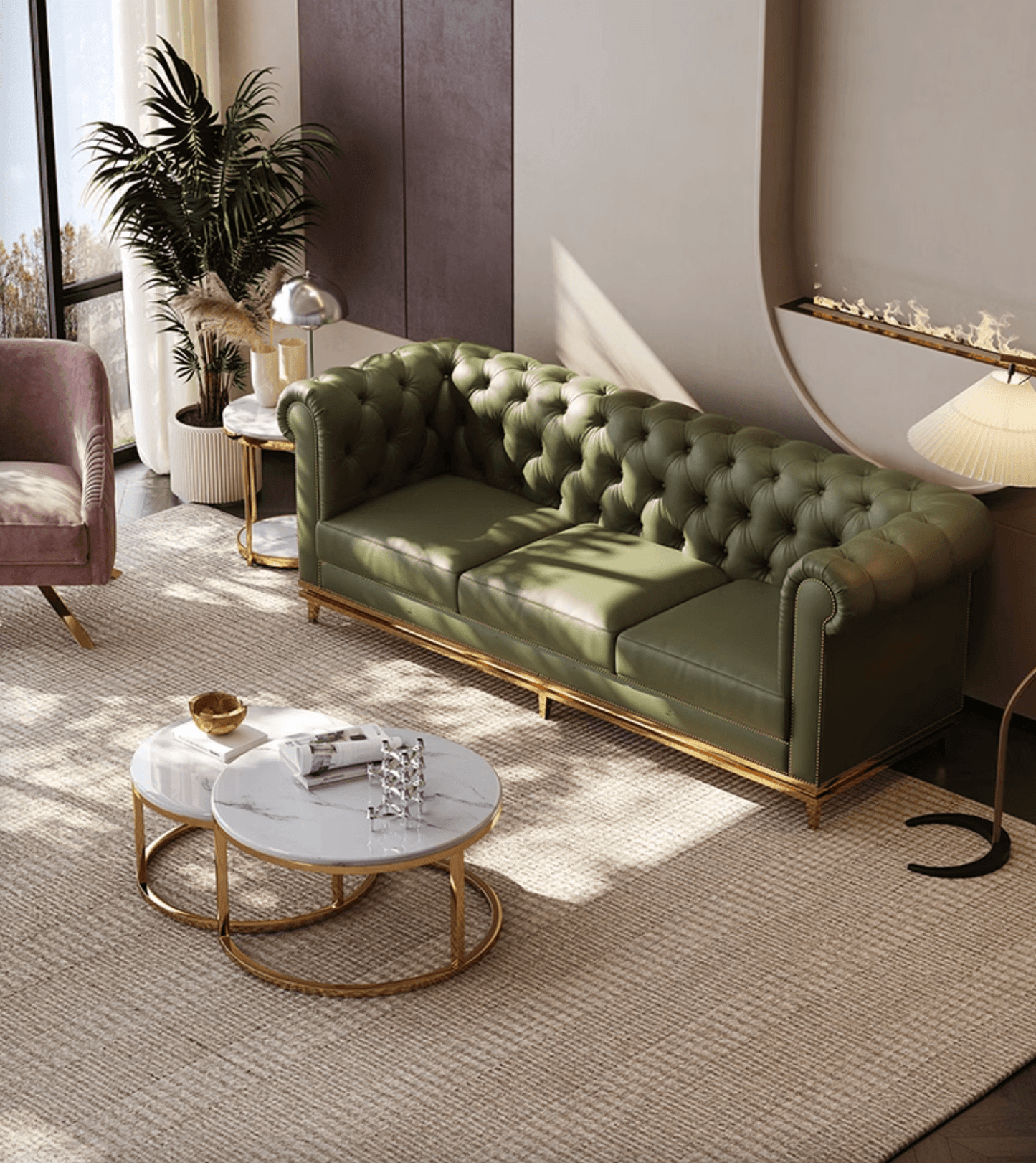 Abbado Chesterfield Three Seater Sofa, Real Leather