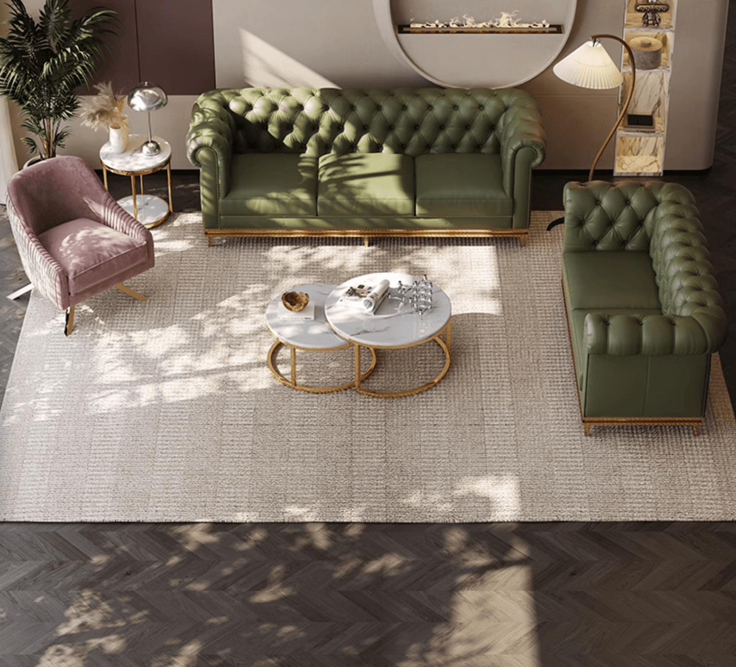 Abbado Chesterfield Three Seater Sofa, Real Leather