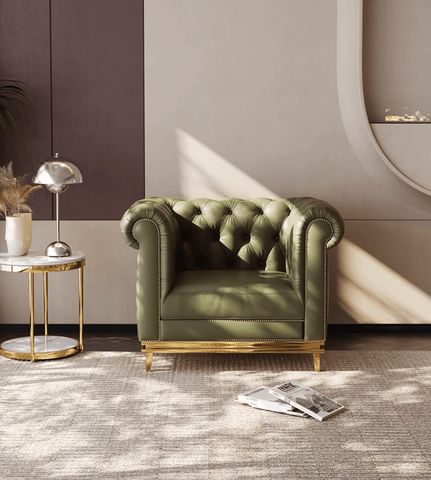 Abbado Chesterfield Three Seater Sofa, Real Leather
