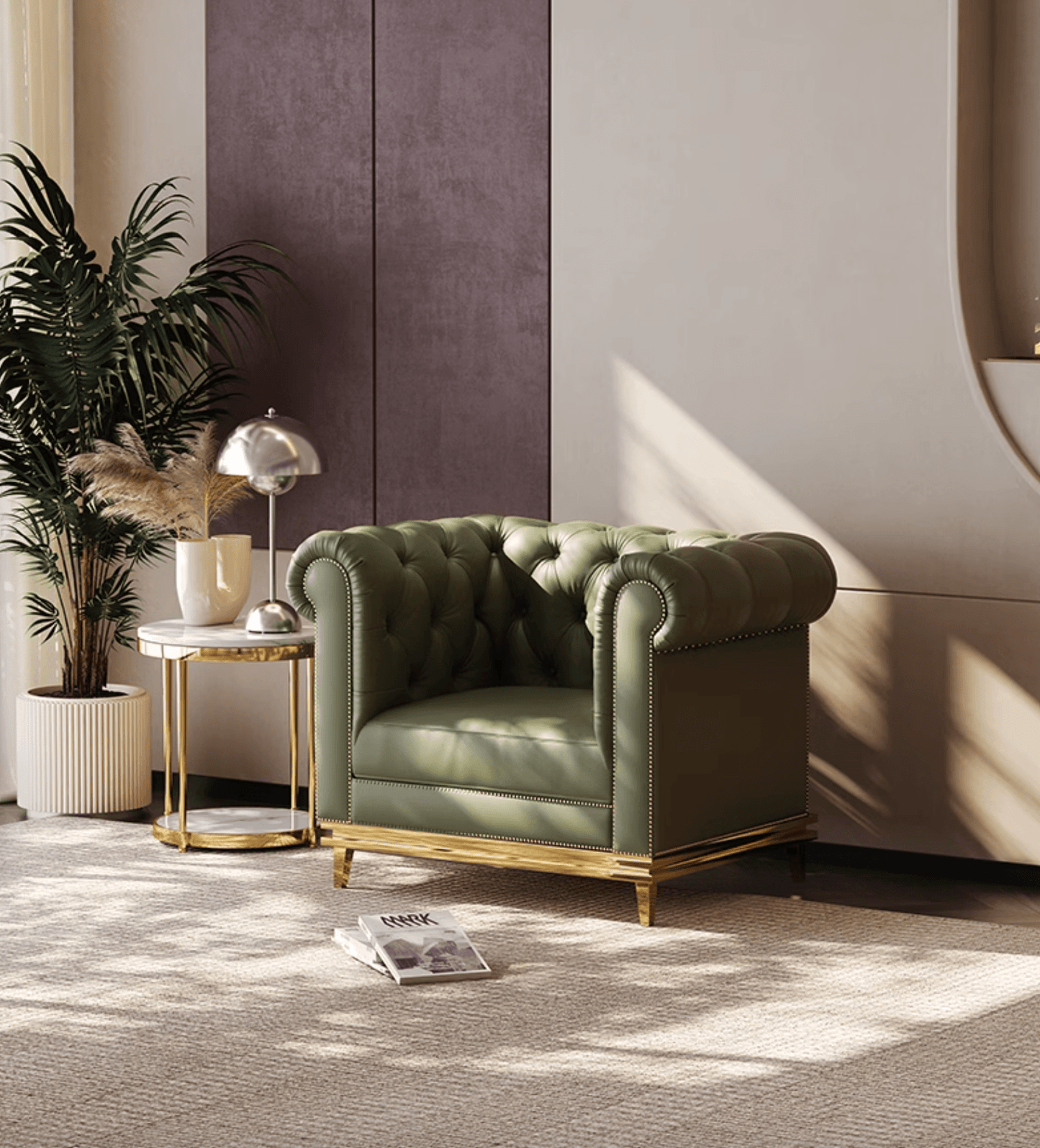 Abbado Chesterfield Three Seater Sofa, Real Leather