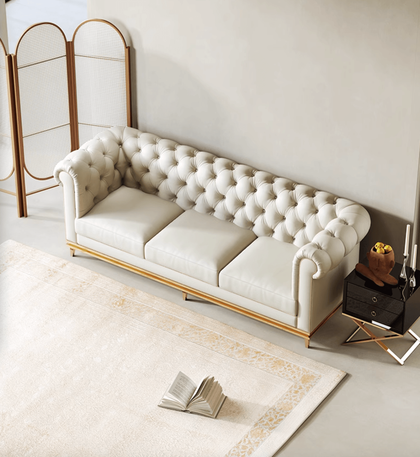 Abbado Chesterfield Three Seater Sofa, Real Leather