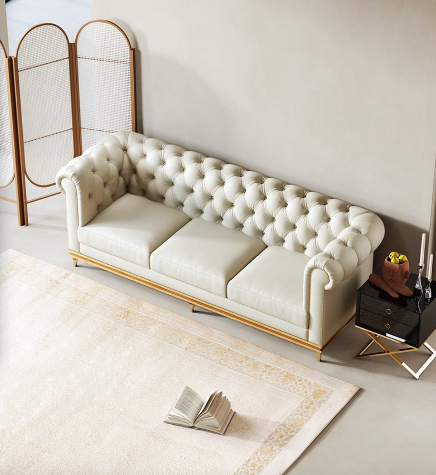 Abbado Chesterfield Three Seater Sofa, Real Leather