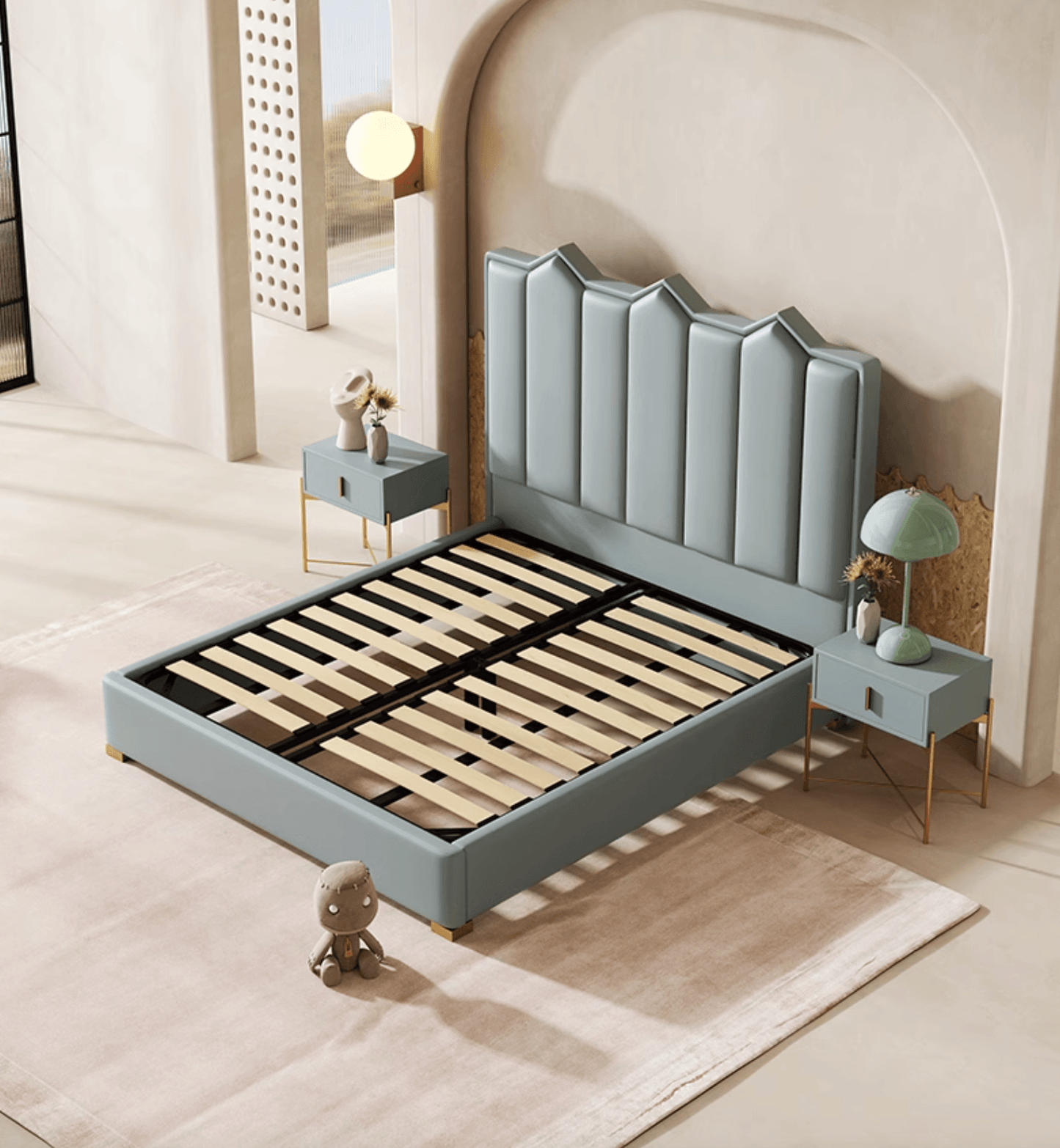 Baez King Size / Super King Size Bed, Leather/Velvet