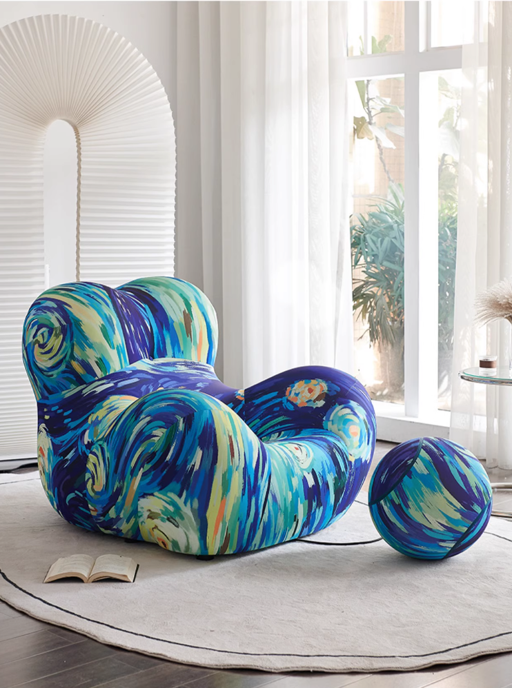 Up50 Armchair With A Ball Stool, Blue&Red