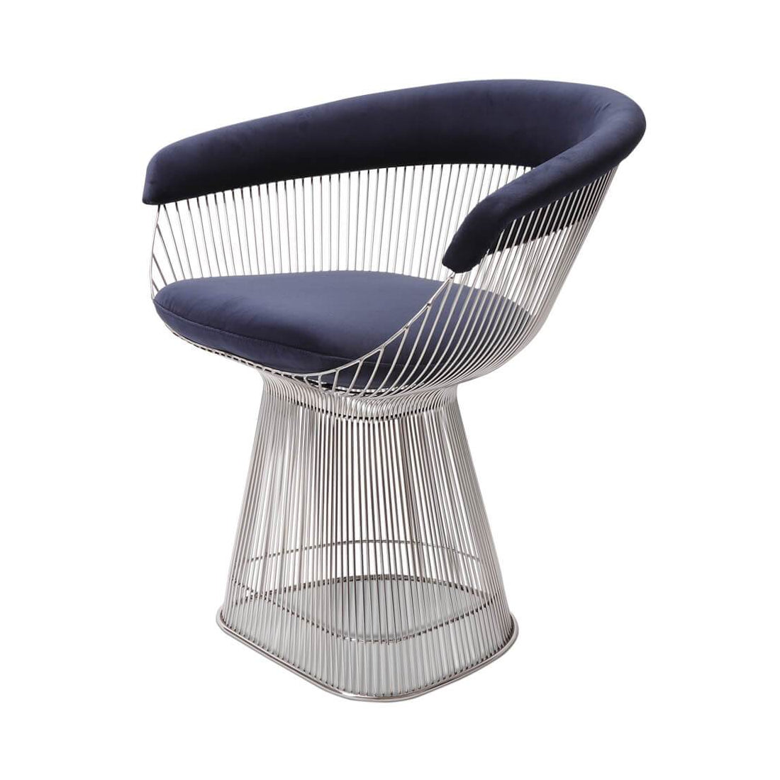 Warren Platner Dining Chair - Chrome Base, Dark Blue