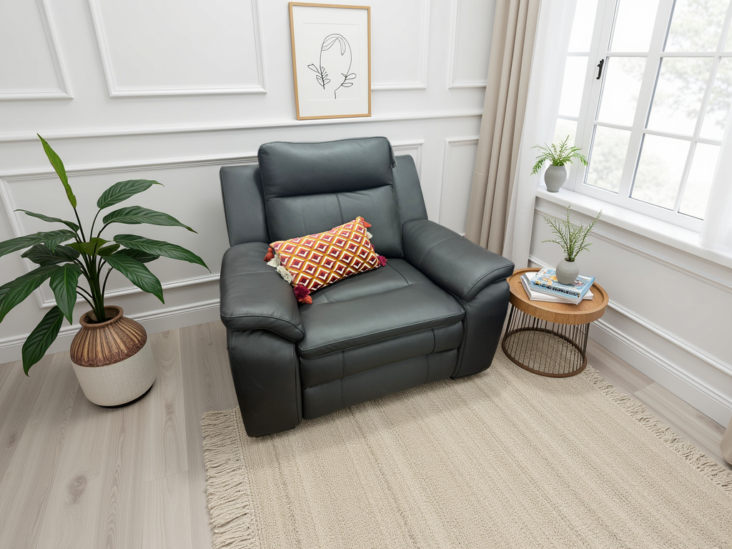 Boston Electric Recliner Armchair | Black Genuine Leather