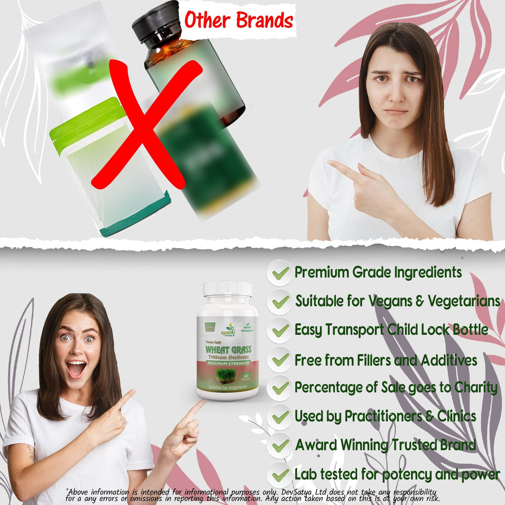 Ayushya Wheat Grass Capsules (Wheatgrass) Daily Greens & Antioxidant Support - Vegan, Gluten Free, Non-GMO, 60 Capsules