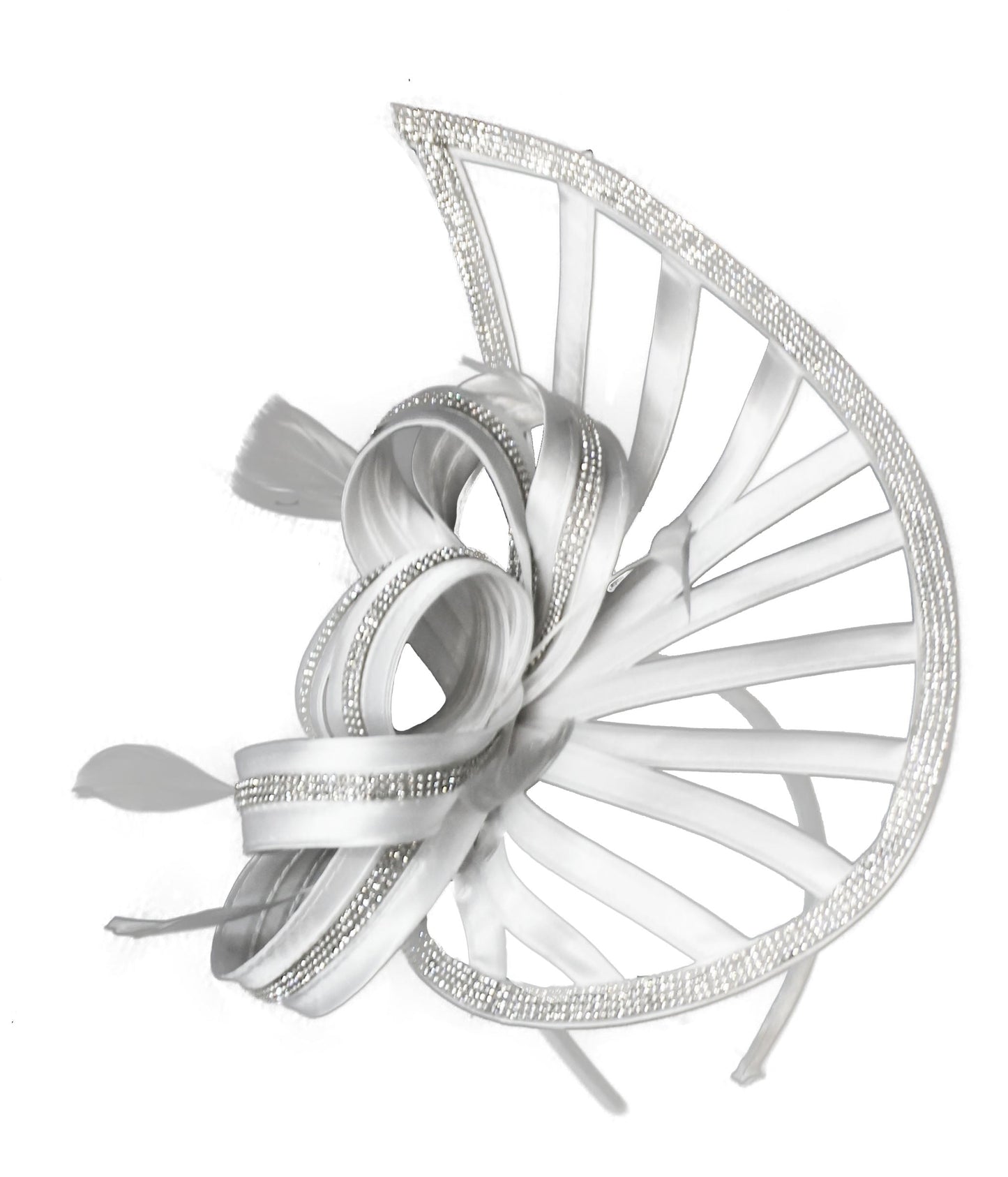 Sparkly Silver Crystal Diamante Fascinator Hat Pointed Saucer on Headband