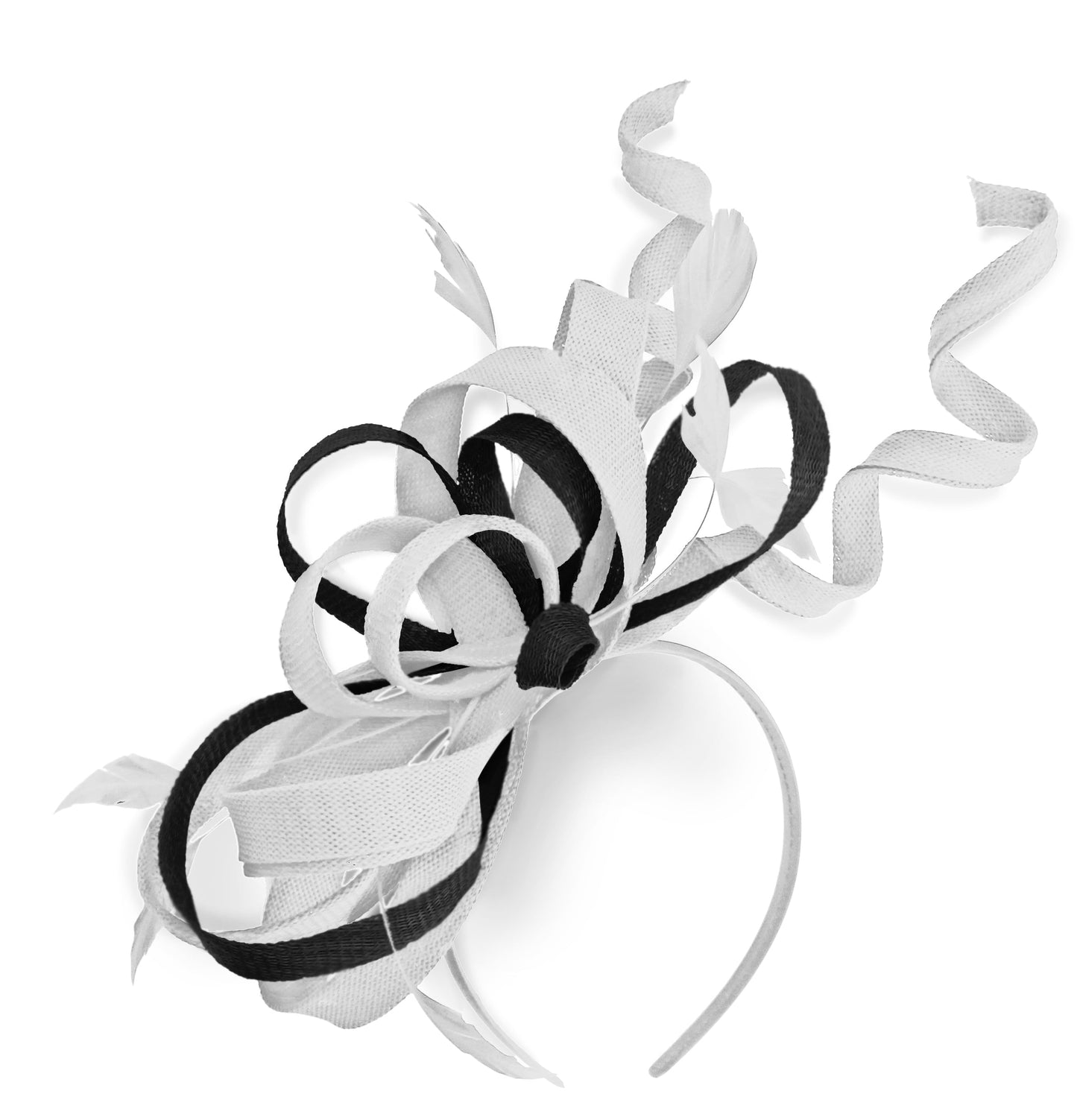 Caprilite White and Black Wedding Swirl Fascinator Headband Alice Band Ascot Races Loop Net