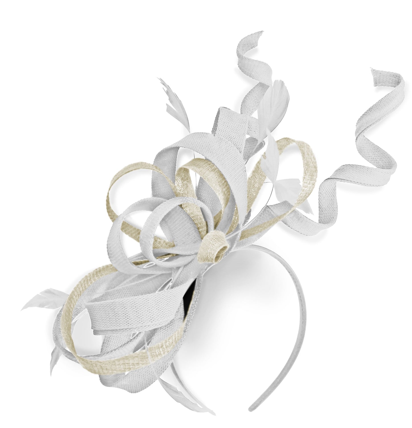 Caprilite White and Cream Ivory Wedding Swirl Fascinator Headband Alice Band Ascot Races Loop Net
