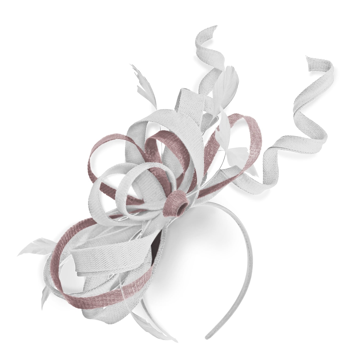 Caprilite White and Dusty Pink Wedding Swirl Fascinator Headband Alice Band Ascot Races Loop Net