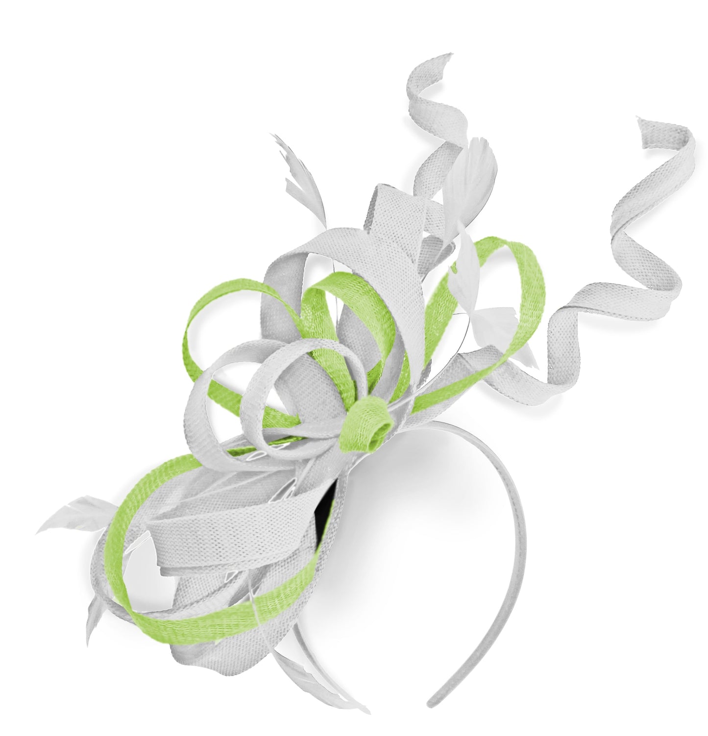 Caprilite White and Lime Wedding Swirl Fascinator Headband Alice Band Ascot Races Loop Net