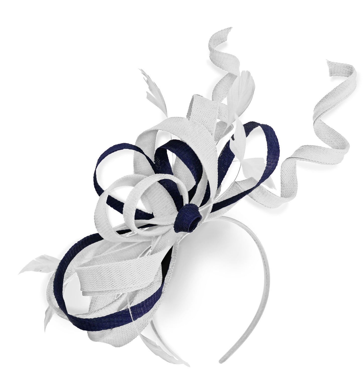 Caprilite White and Navy Wedding Swirl Fascinator Headband Alice Band Ascot Races Loop Net