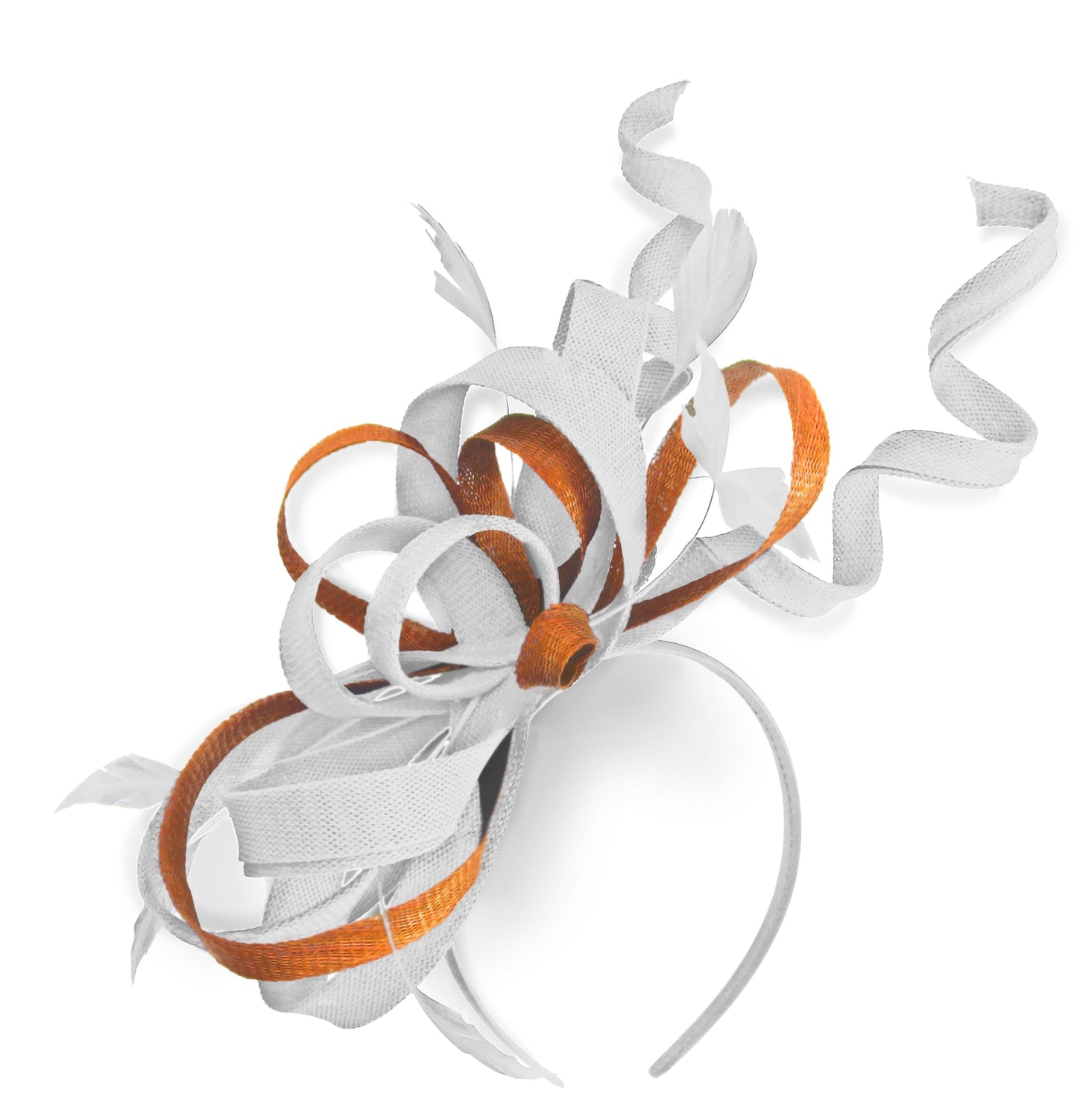 Caprilite White and Orange Wedding Swirl Fascinator Headband Alice Band Ascot Races Loop Net