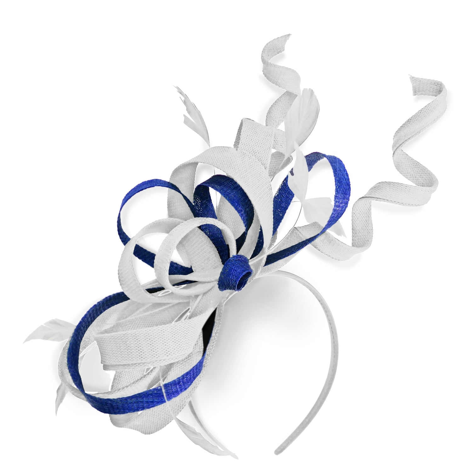 Caprilite White and Royal Blue Wedding Swirl Fascinator Headband Alice Band Ascot Races Loop Net