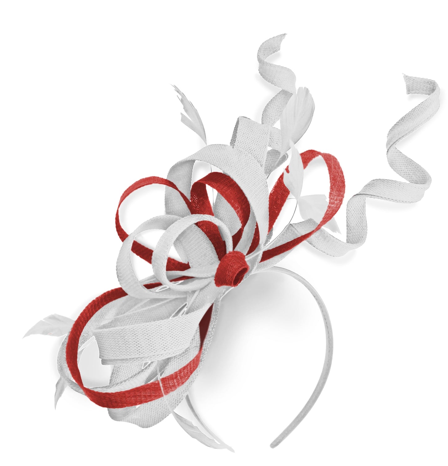 Caprilite White and Red Wedding Swirl Fascinator Headband Alice Band Ascot Races Loop Net