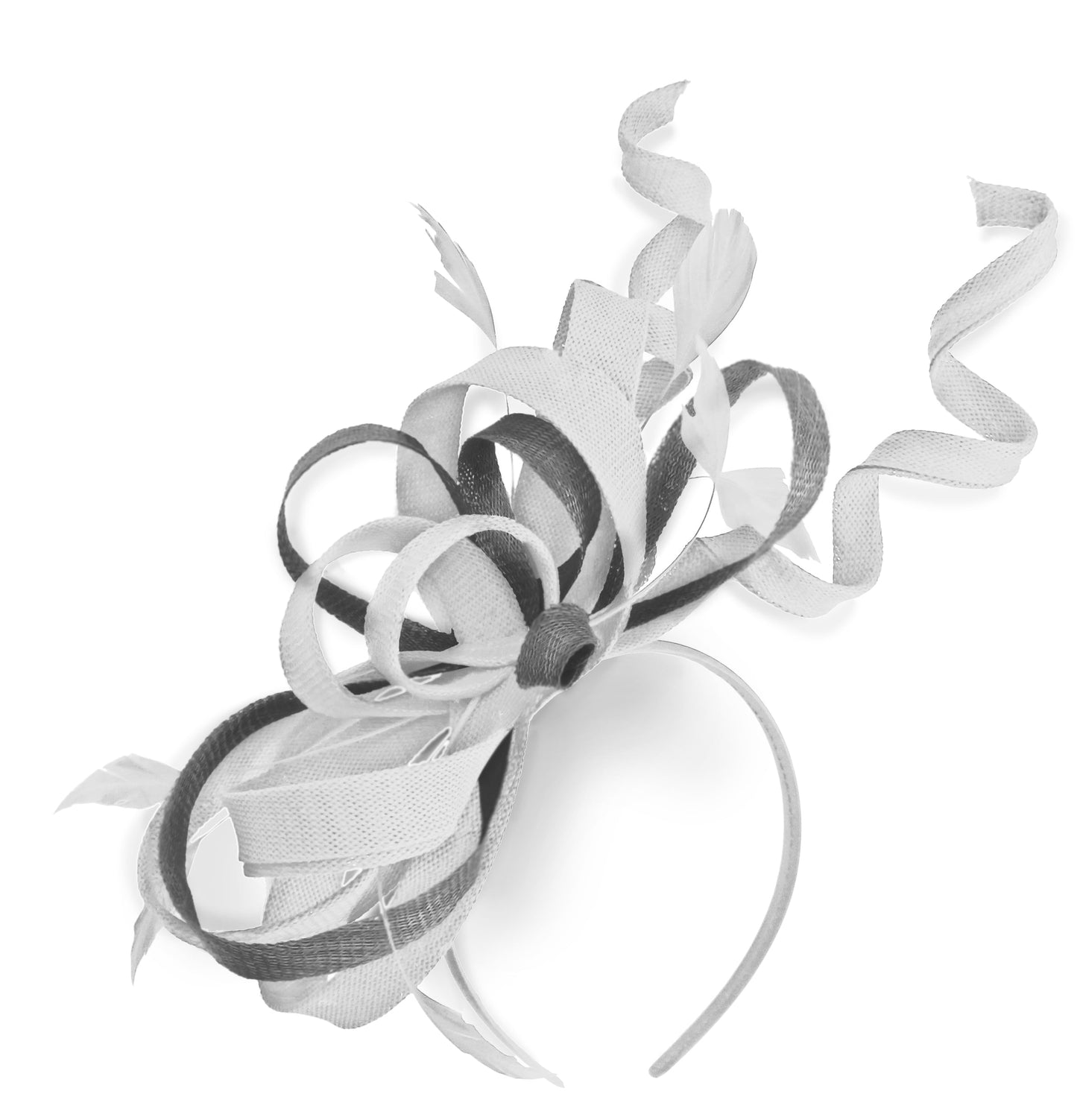 Caprilite White and Silver Wedding Swirl Fascinator Headband Alice Band Ascot Races Loop Net
