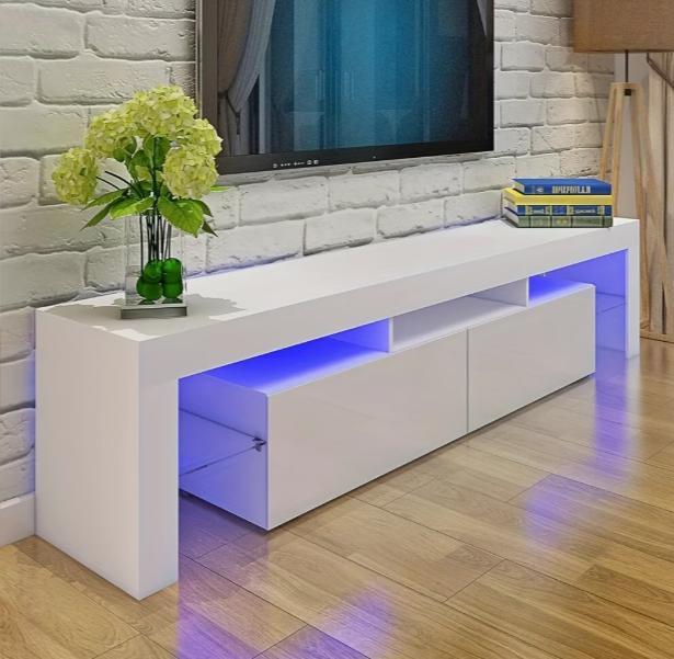 High-Gloss TV Stand with RGB LEDs, 2 Drawers & Open Storage for 32-65 Inch TVs