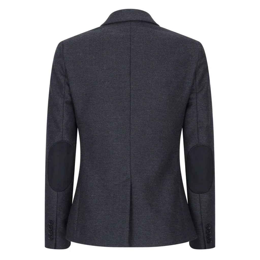 Women Black Blazer Waistcoat Tweed Herringbone Wool Classic 1920s