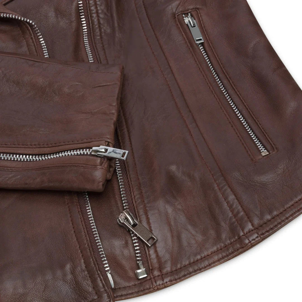 Women's Leather Biker Jacket Cross Zip Tan Brown Black Red Yellow