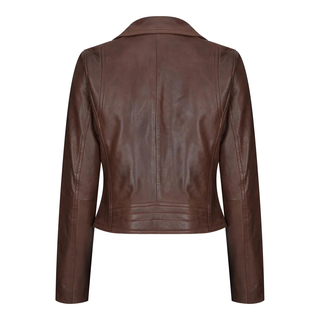 Women's Leather Biker Jacket Cross Zip Tan Brown Black Red Yellow