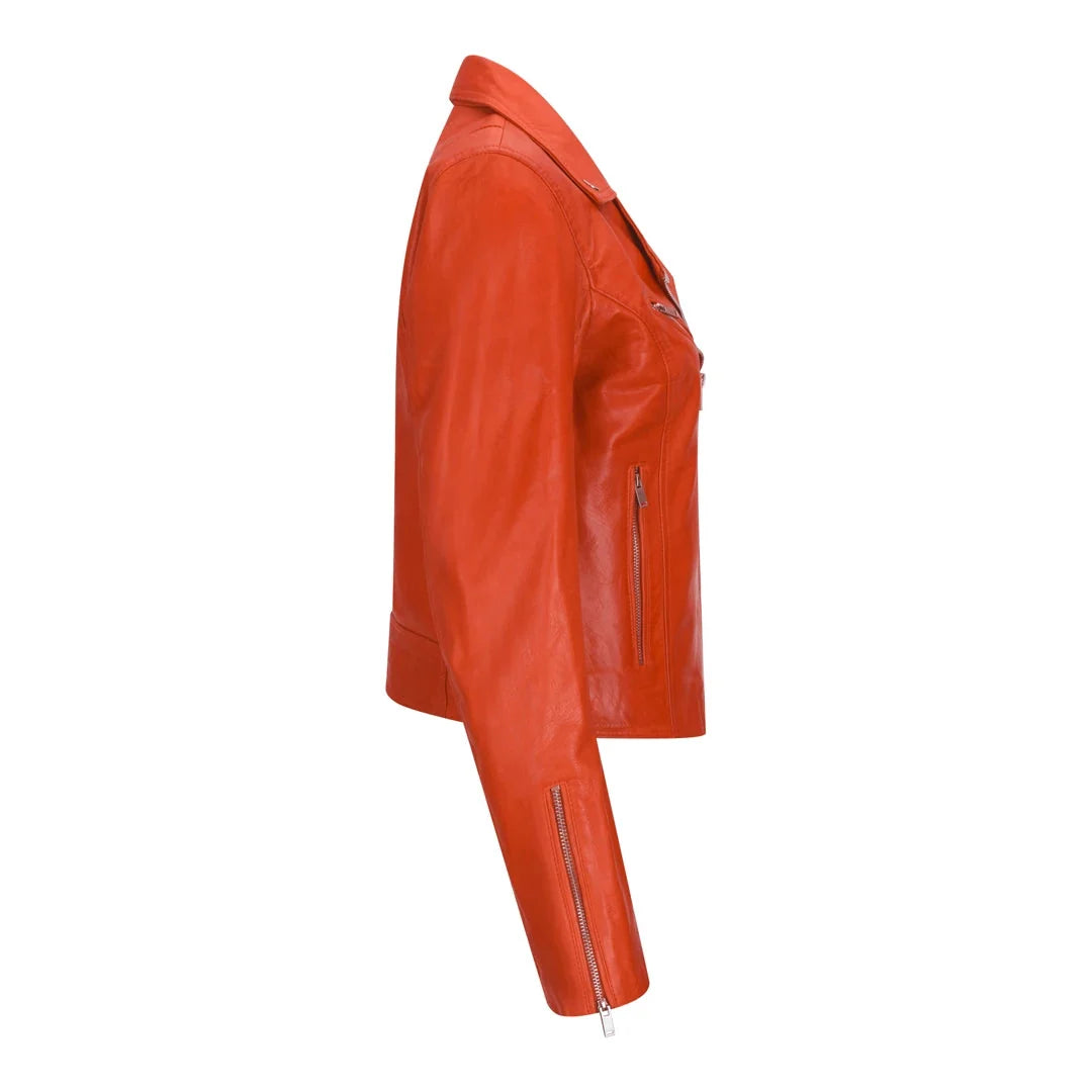 Women's Leather Biker Jacket Cross Zip Tan Brown Black Red Yellow