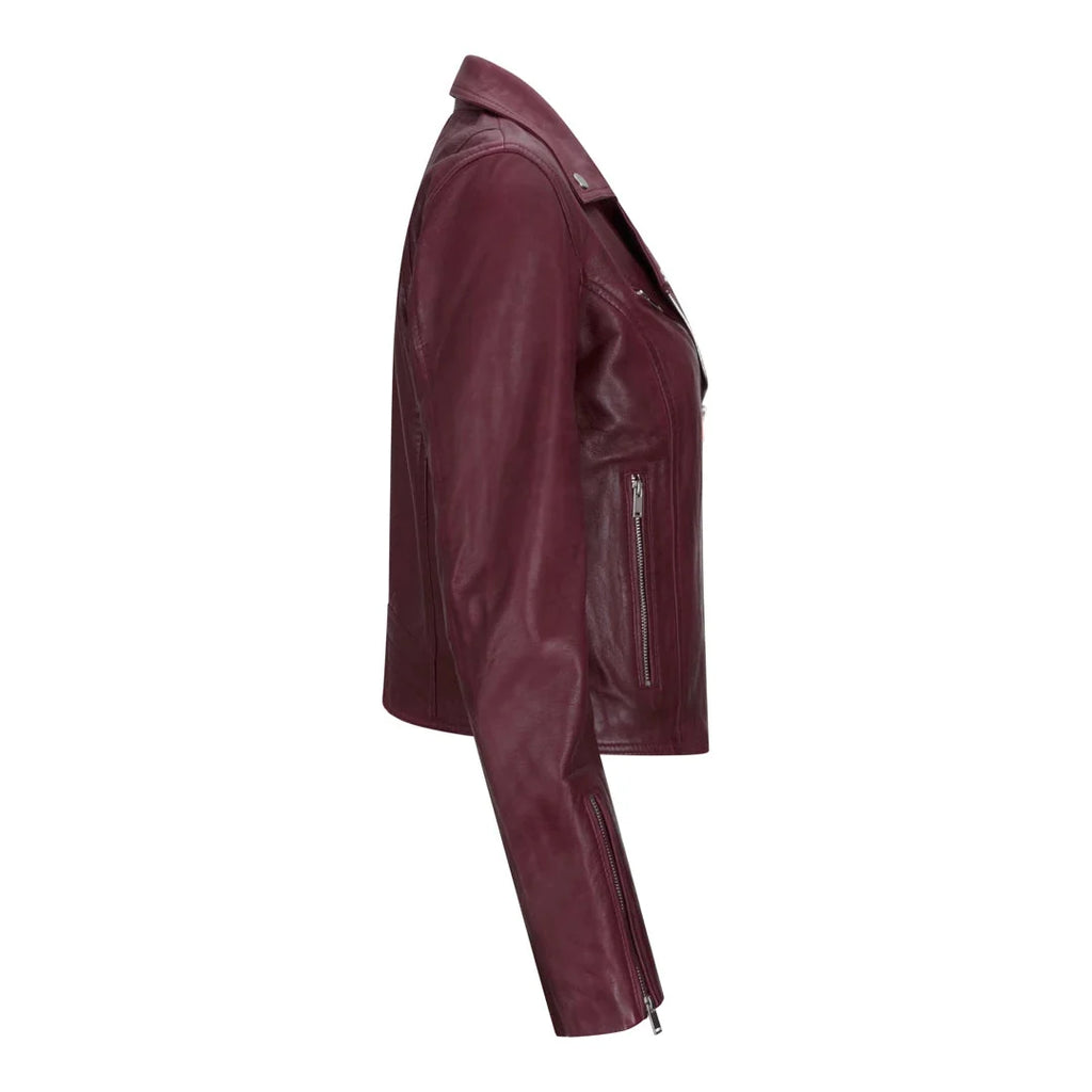 Women's Leather Biker Jacket Cross Zip Tan Brown Black Red Yellow
