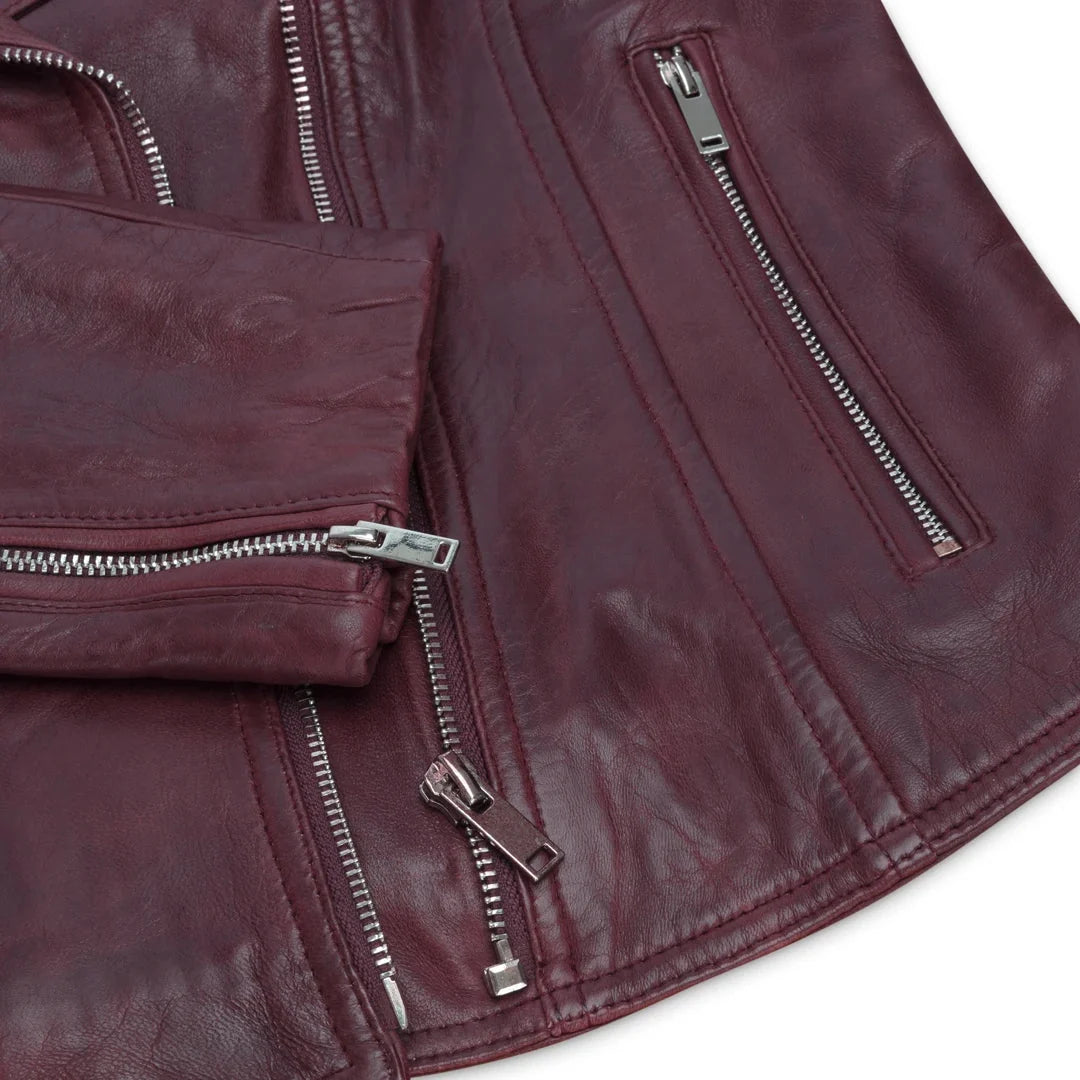 Women's Leather Biker Jacket Cross Zip Tan Brown Black Red Yellow