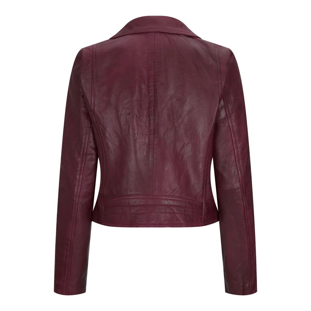 Women's Leather Biker Jacket Cross Zip Tan Brown Black Red Yellow
