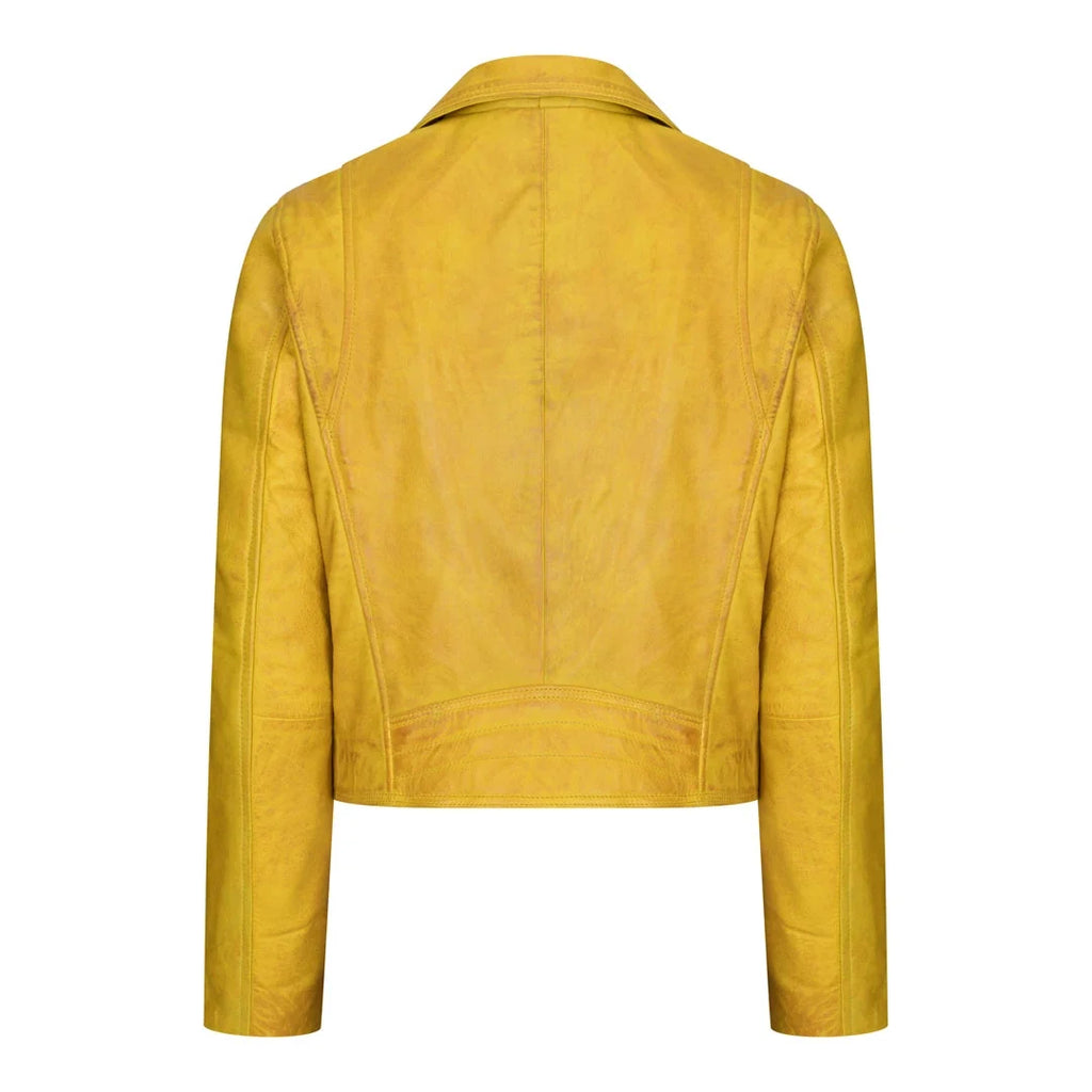 Women's Leather Biker Jacket Cross Zip Tan Brown Black Red Yellow