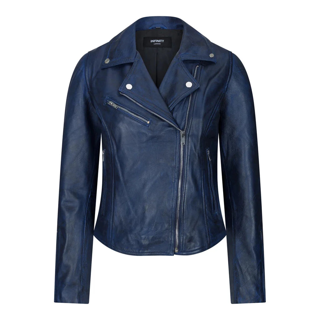 Women's Leather Biker Jacket Cross Zip Tan Brown Black Red Yellow