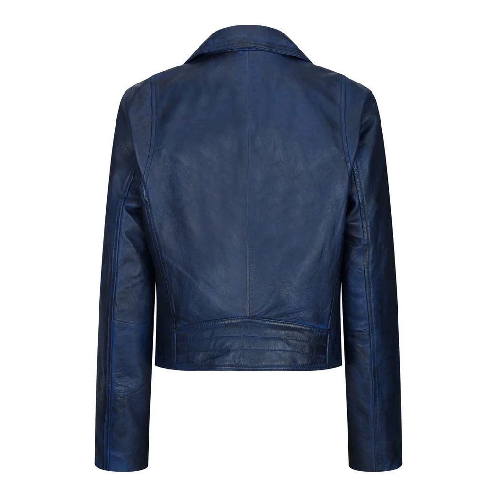 Women's Leather Biker Jacket Cross Zip Tan Brown Black Red Yellow