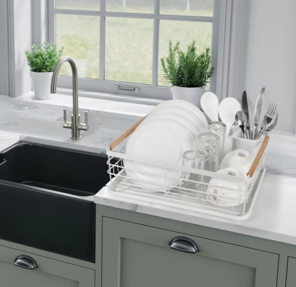 Vinsani Dish Drainer with Wooden Handles & Drip Tray