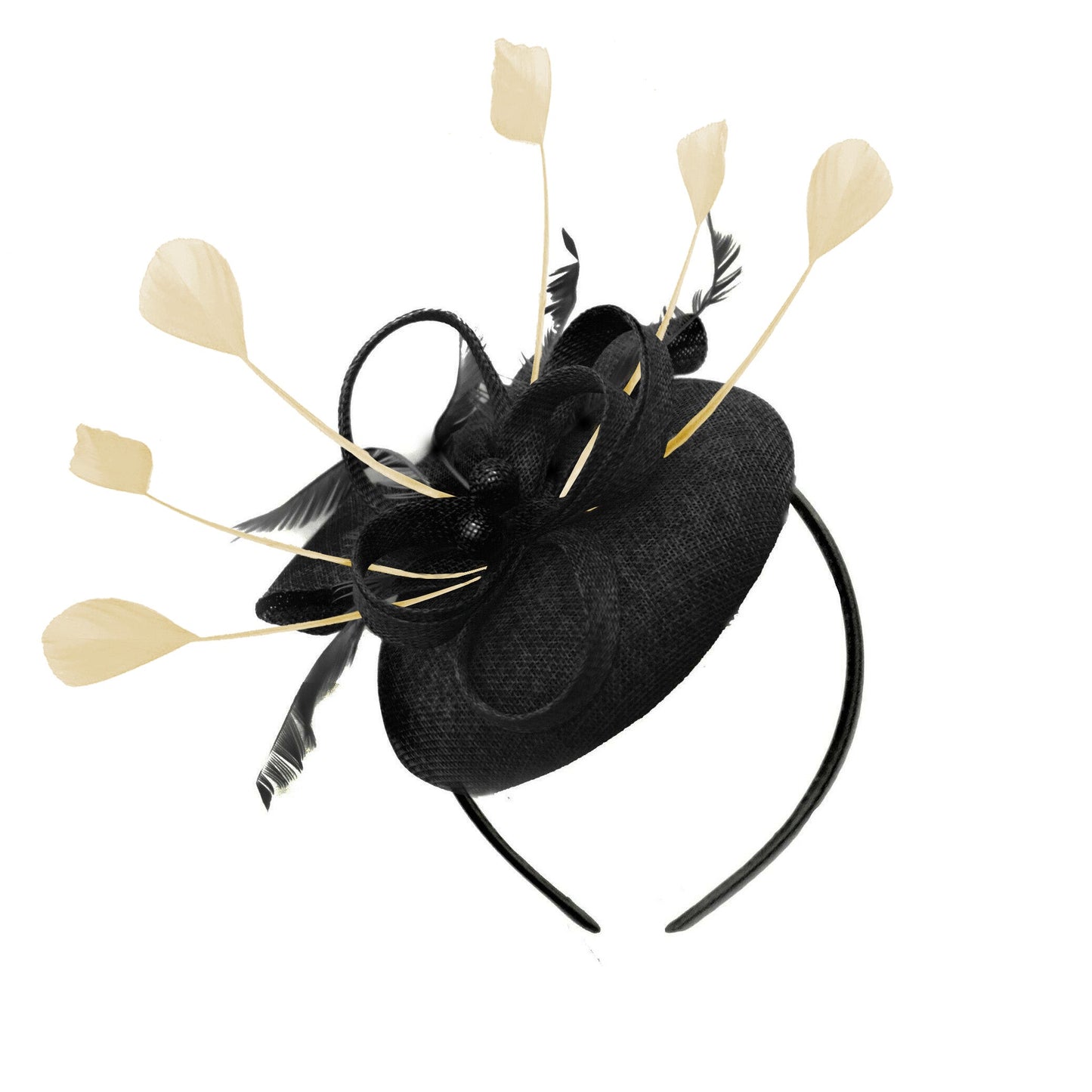 Round Black and Gold Pillbox Bow Sinamay Headband Fascinator Weddings Ascot Hatinator Races