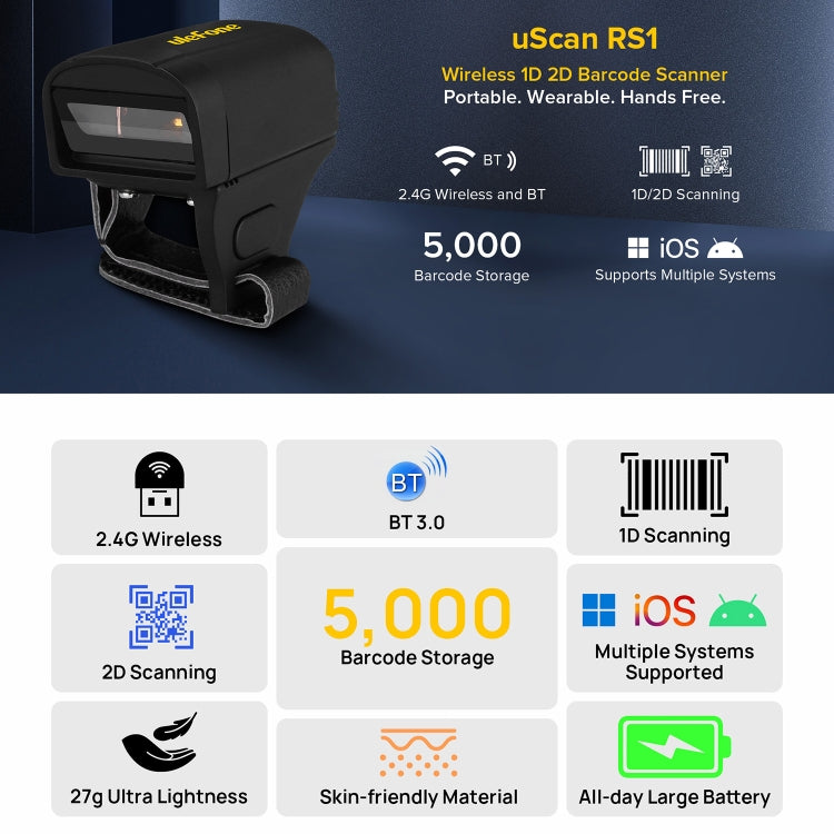 Ulefone uScan RS1 Mini Wireless Bluetooth Ring Scanner (Black)
